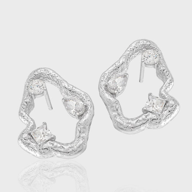 Carl Imro Office Hollow CZ Cloud 925 Sterling Silver Stud Earrings